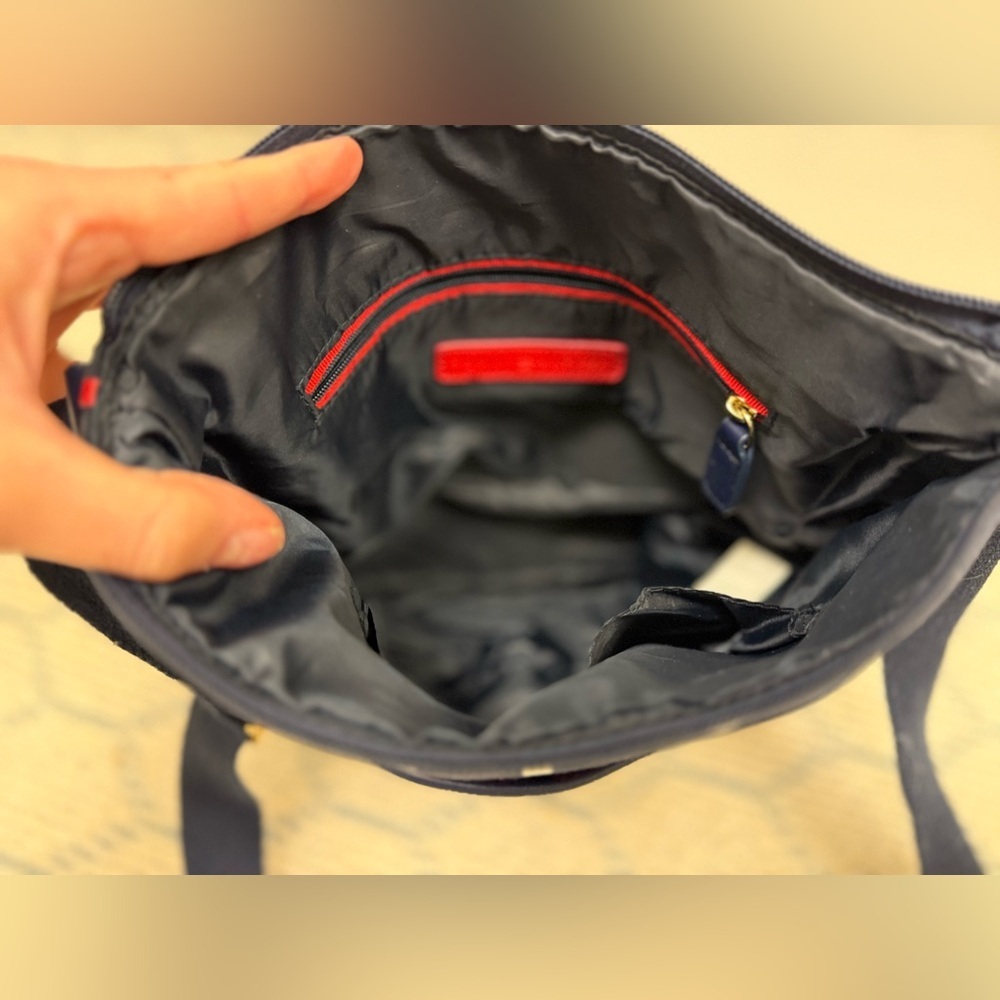 TOMMY HILFIGER Y2K Classic Navy Canvas Logo Print Adjustable Strap Crossvody - Picture 13 of 16